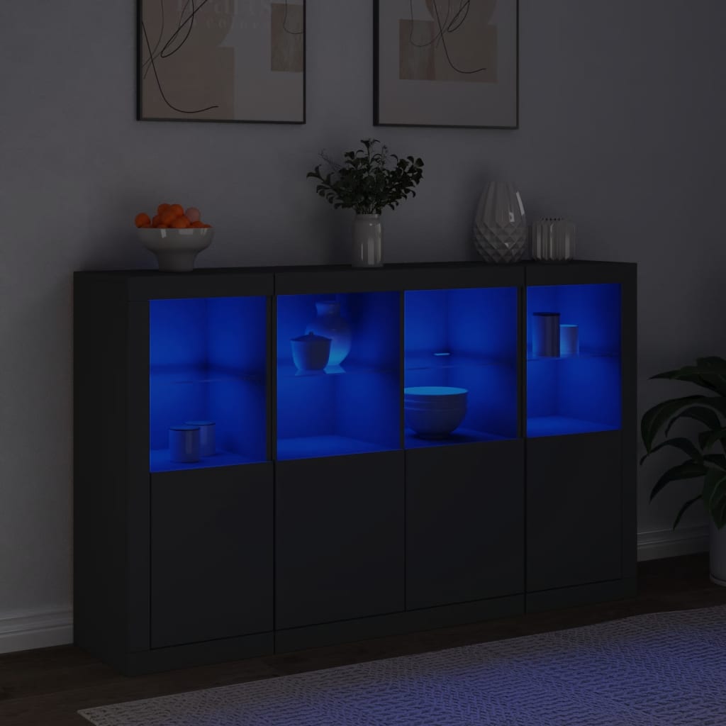 Sideboards with LED Lights 3 pcs Black Engineered Wood