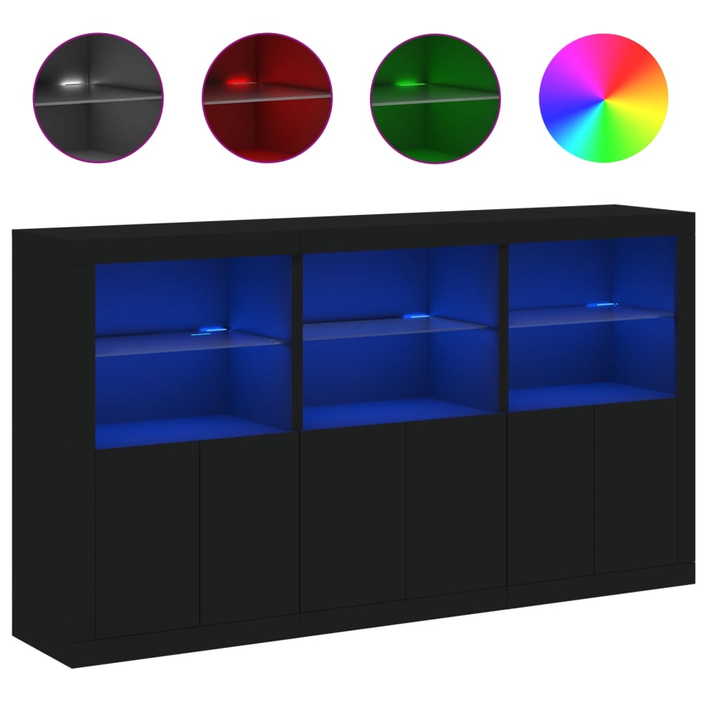 Sideboard with LED Lights Black 181.5x37x100 cm