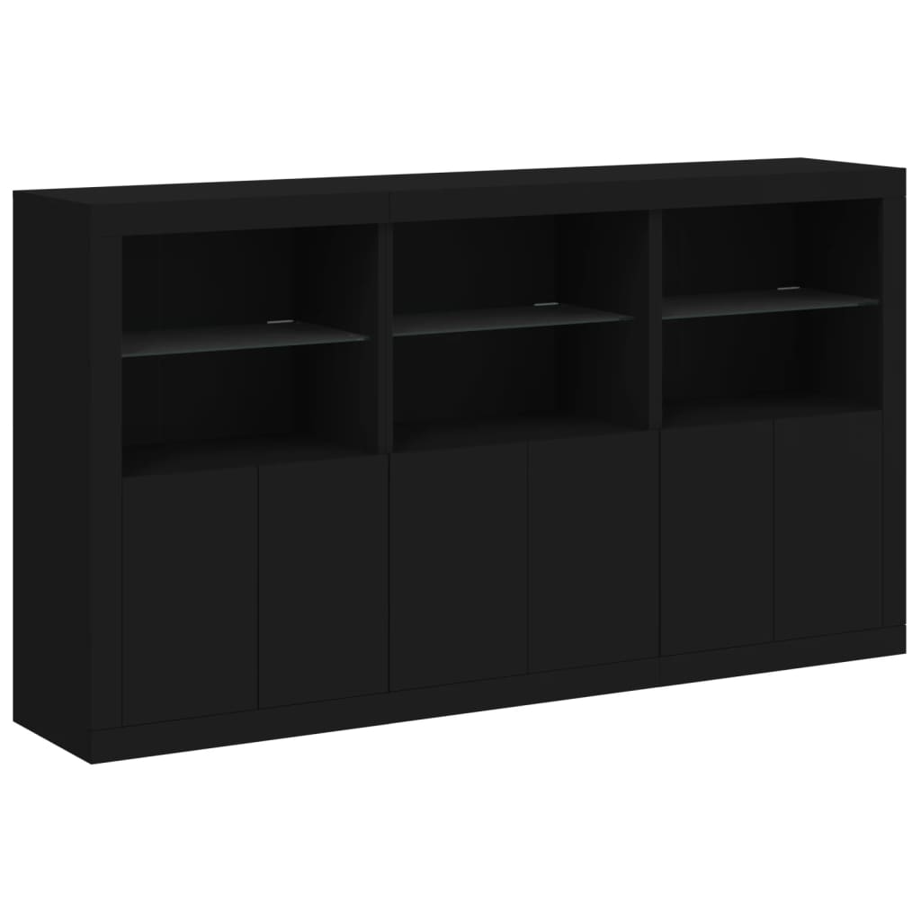 Sideboard with LED Lights Black 181.5x37x100 cm