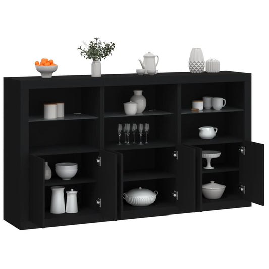 Sideboard with LED Lights Black 181.5x37x100 cm