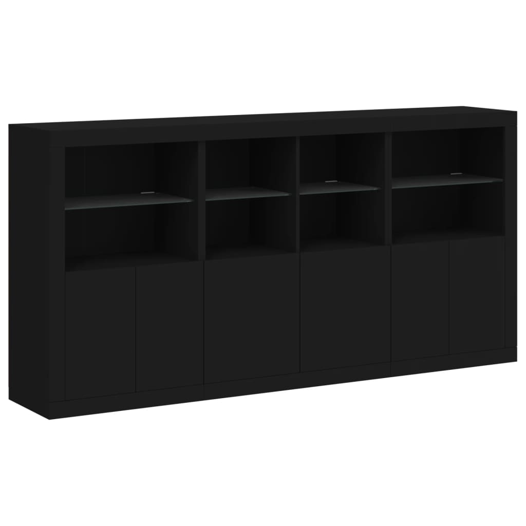 Sideboard with LED Lights Black 202x37x100 cm