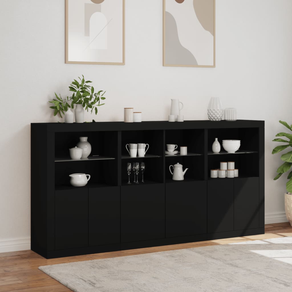 Sideboard with LED Lights Black 202x37x100 cm