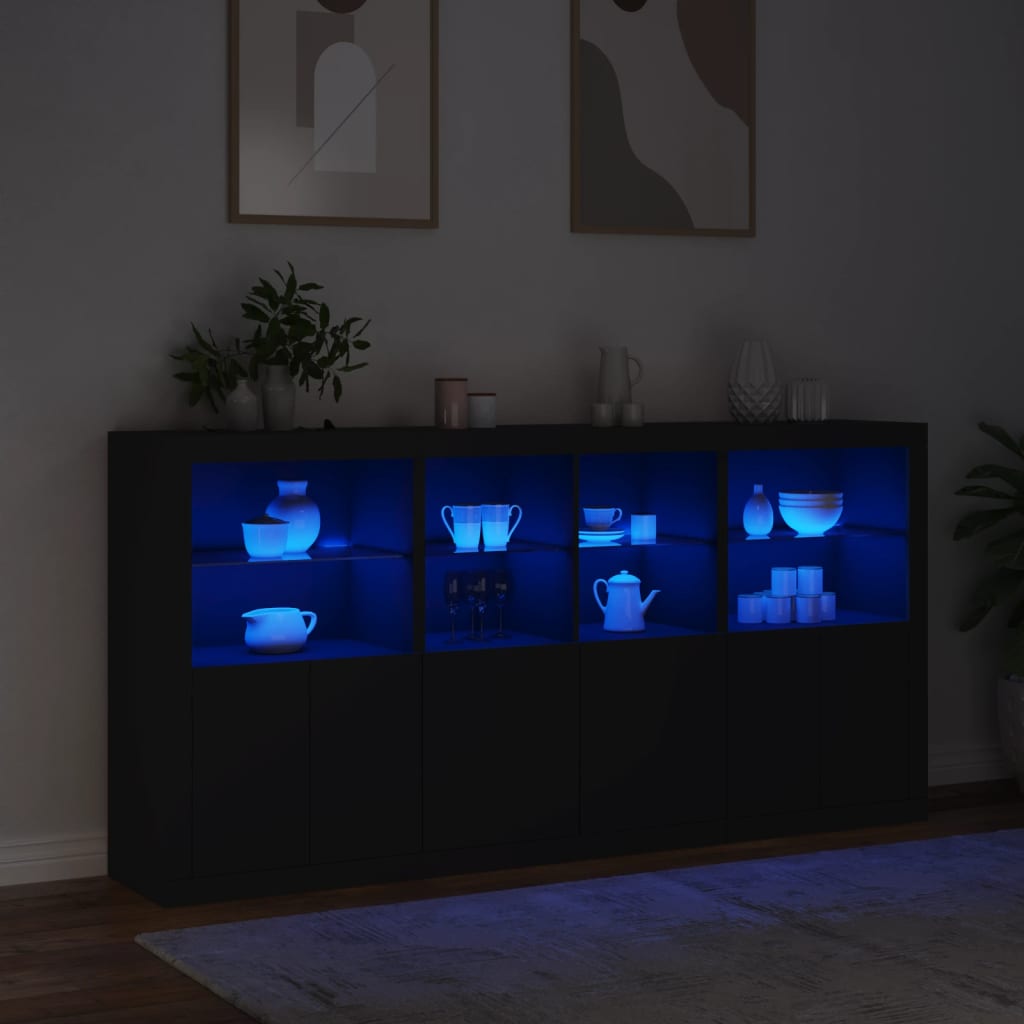 Sideboard with LED Lights Black 202x37x100 cm