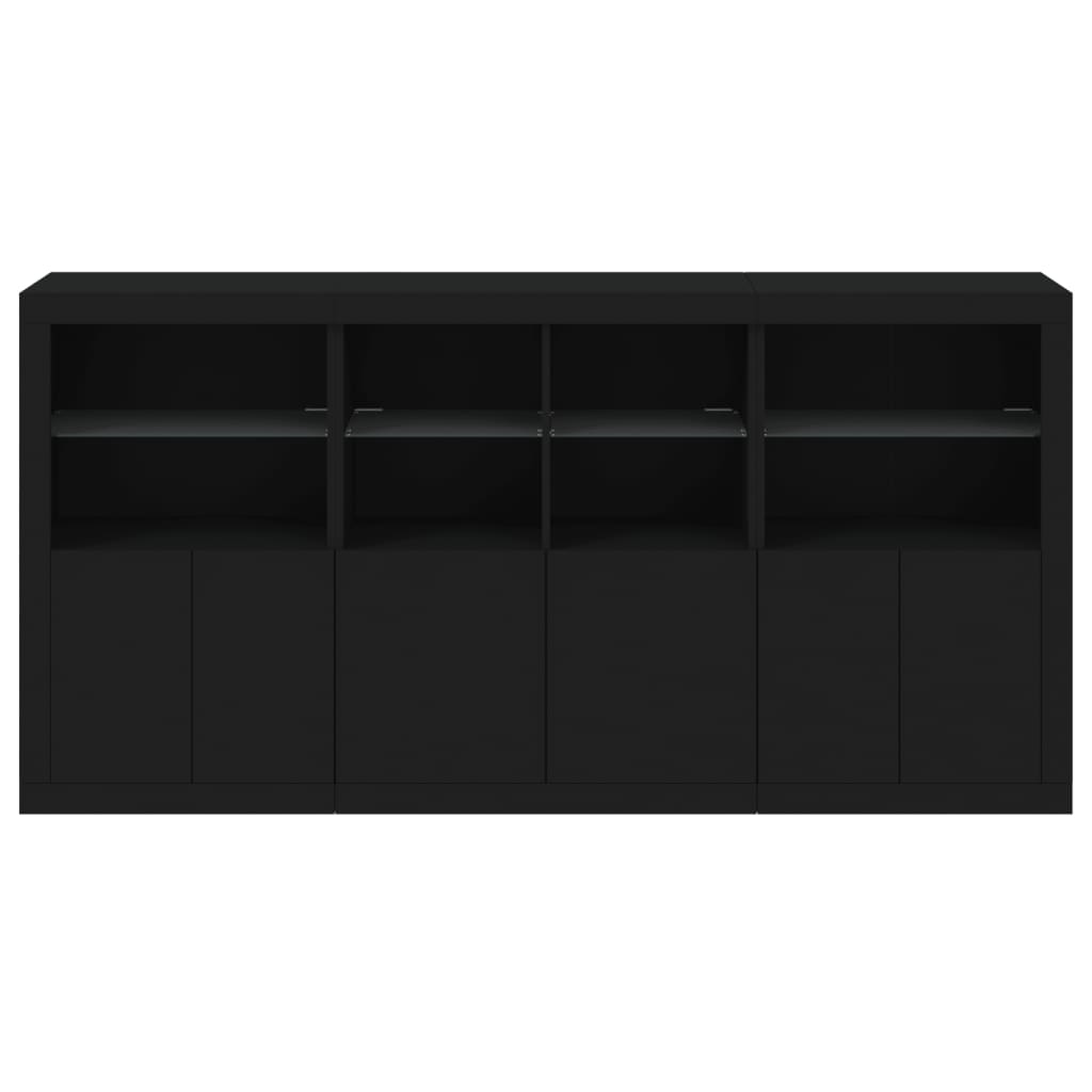 Sideboard with LED Lights Black 202x37x100 cm