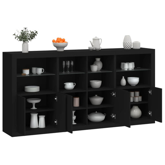 Sideboard with LED Lights Black 202x37x100 cm