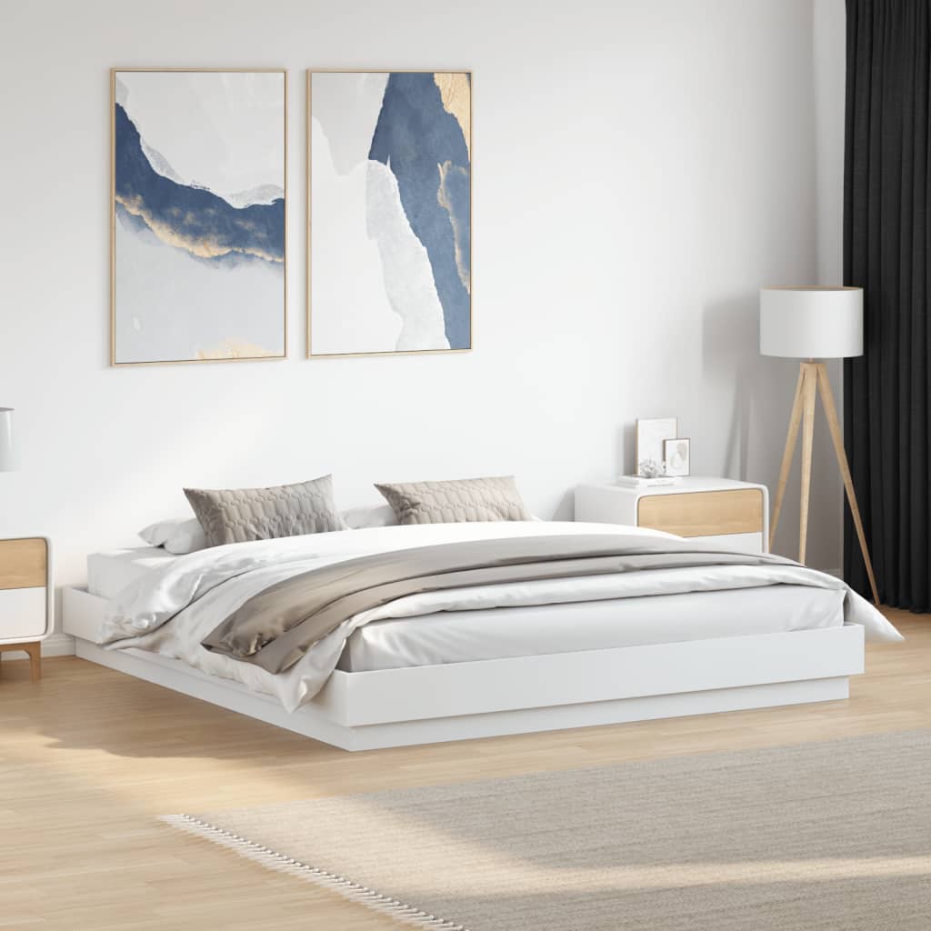 Bed Frame White 183x203 cm King Size Engineered Wood