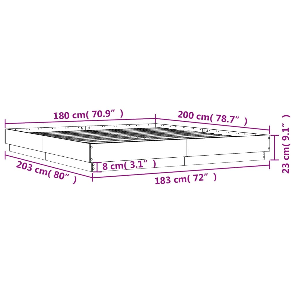 Bed Frame White 183x203 cm King Size Engineered Wood