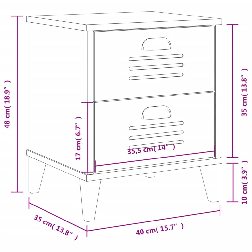 Bedside Cabinet VIKEN White Solid Wood Pine