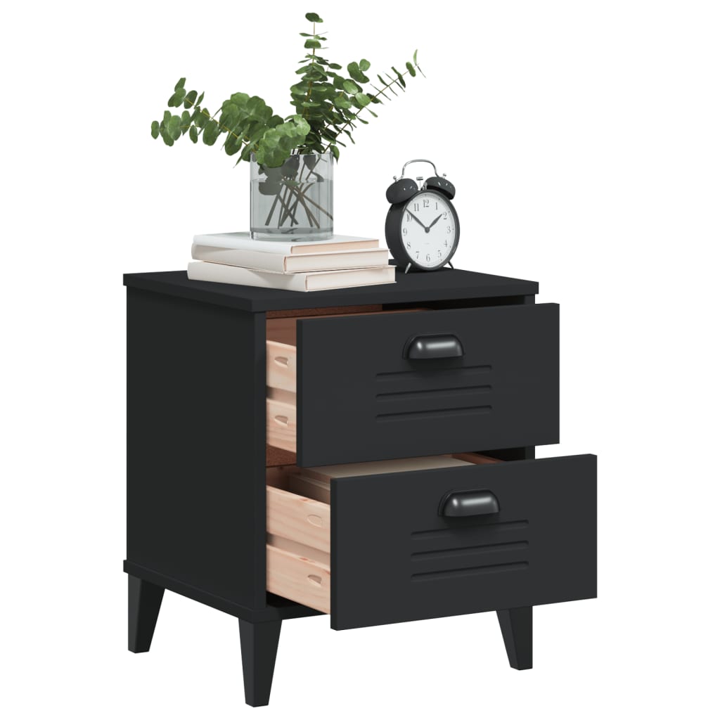 Bedside Cabinet VIKEN Black Solid Wood Pine