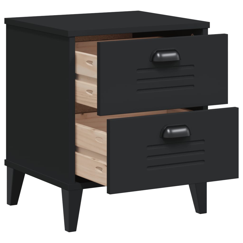 Bedside Cabinet VIKEN Black Solid Wood Pine