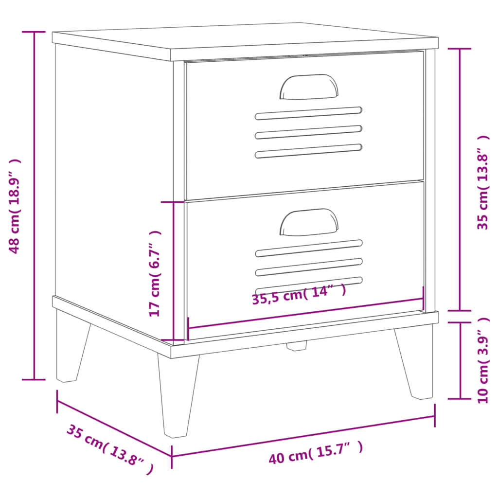 Bedside Cabinet VIKEN Black Solid Wood Pine