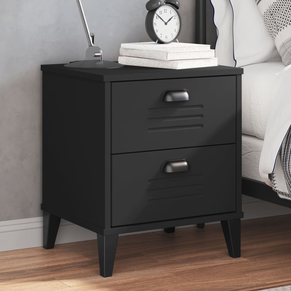 Bedside Cabinet VIKEN Black Solid Wood Pine