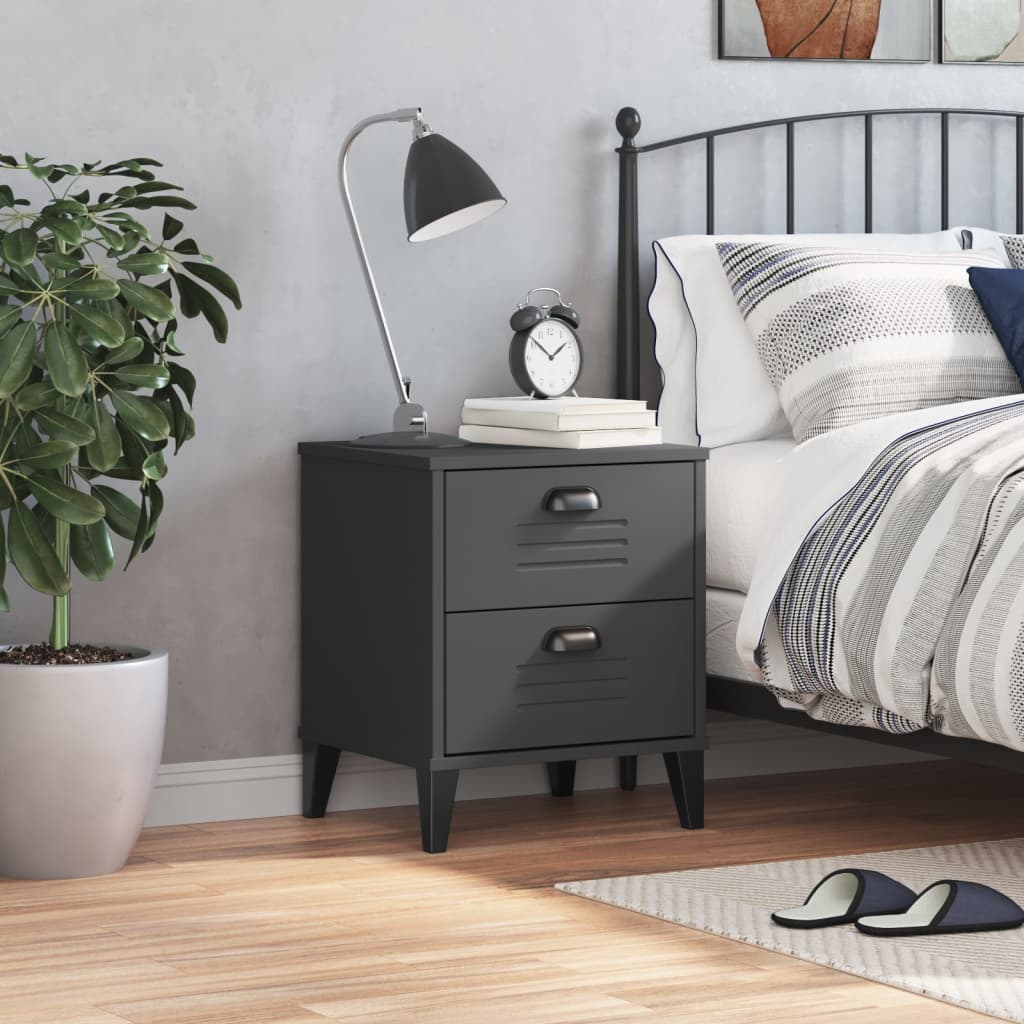 Bedside Cabinet VIKEN Anthracite Grey Solid Wood Pine