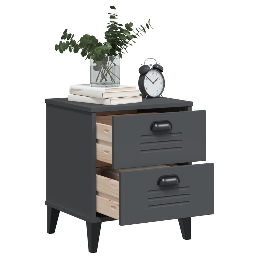 Bedside Cabinet VIKEN Anthracite Grey Solid Wood Pine