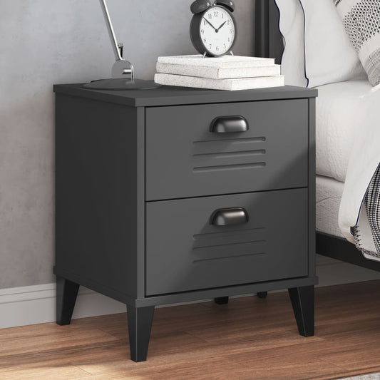 Bedside Cabinet VIKEN Anthracite Grey Solid Wood Pine