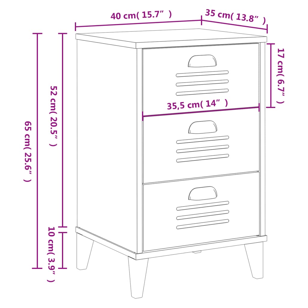 Bedside Cabinet VIKEN White Solid Wood Pine