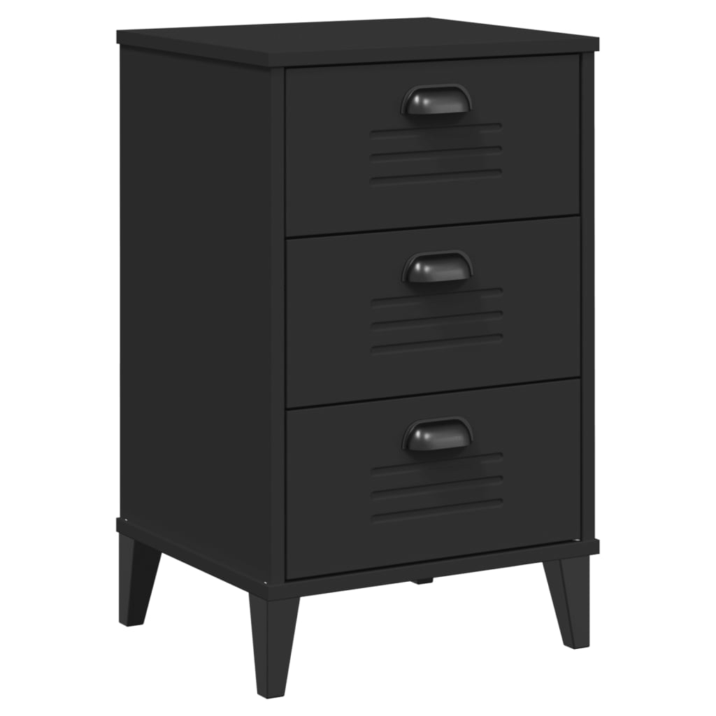 Bedside Cabinet VIKEN Black Solid Wood Pine