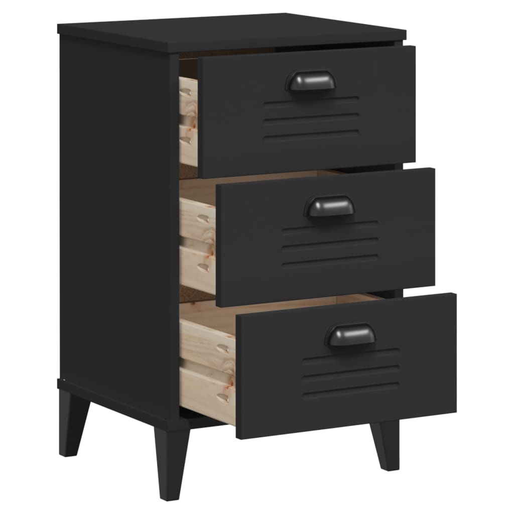 Bedside Cabinet VIKEN Black Solid Wood Pine