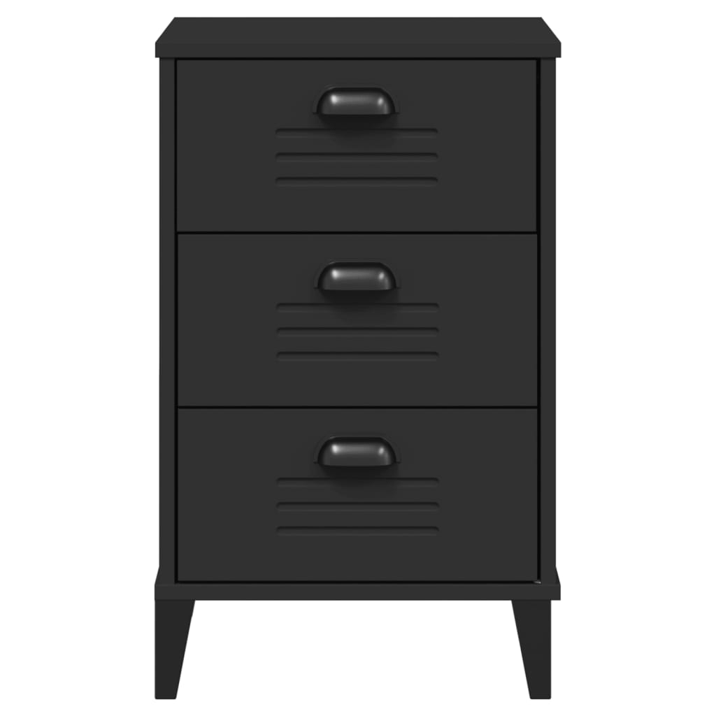 Bedside Cabinet VIKEN Black Solid Wood Pine