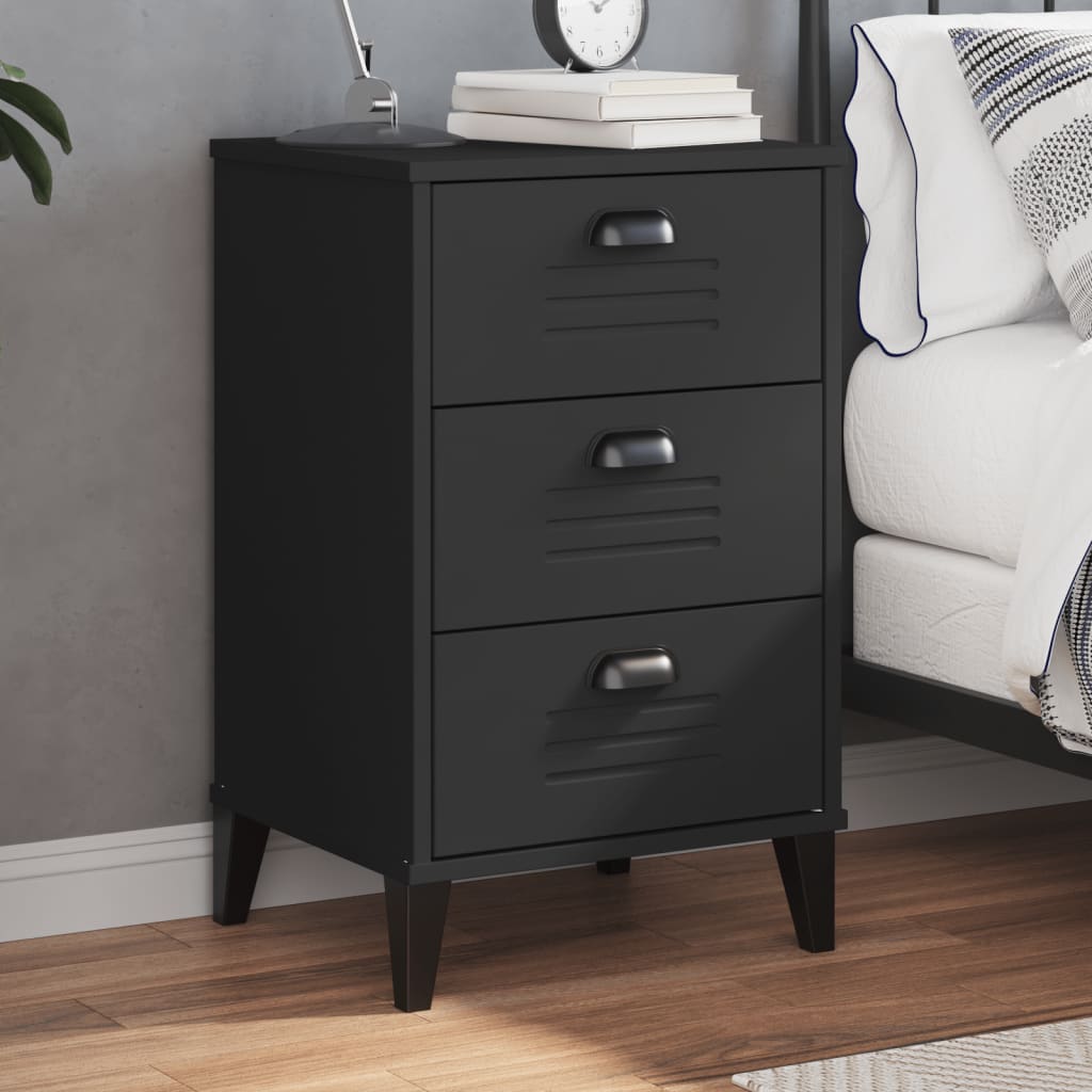 Bedside Cabinet VIKEN Black Solid Wood Pine