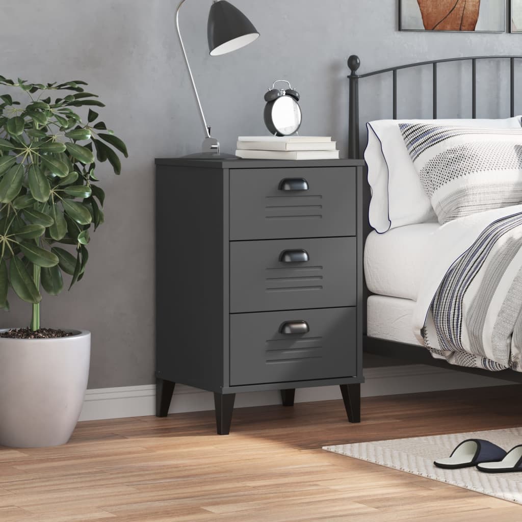 Bedside Cabinet VIKEN Anthracite Grey Solid Wood Pine