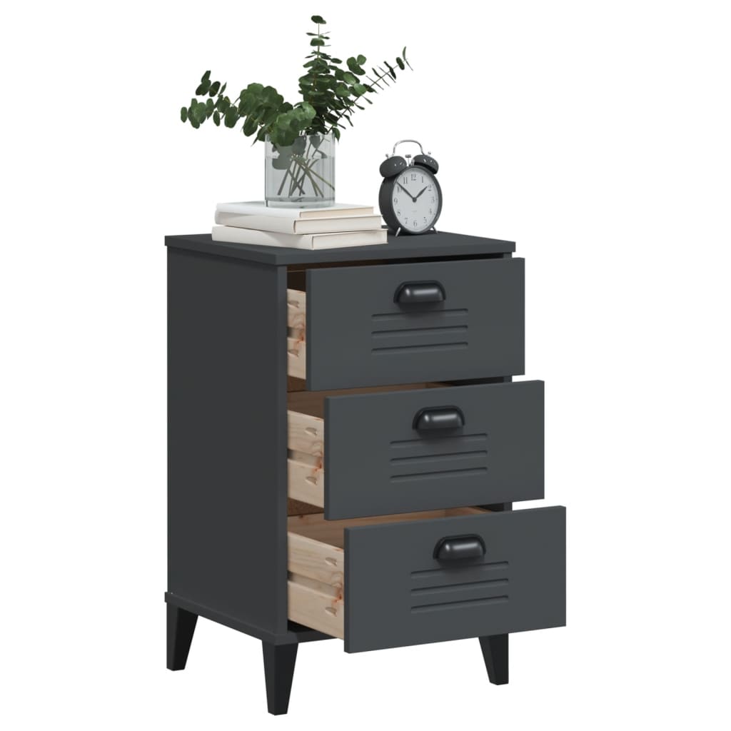 Bedside Cabinet VIKEN Anthracite Grey Solid Wood Pine