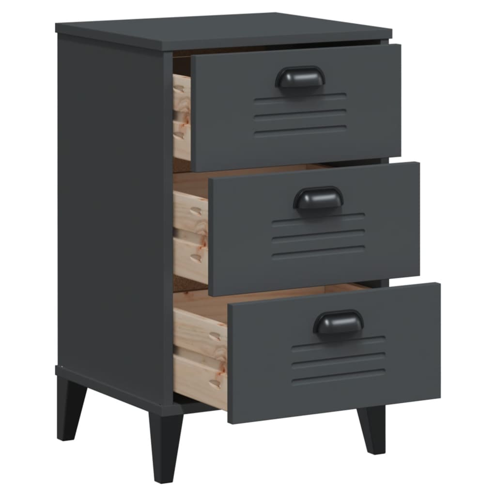 Bedside Cabinet VIKEN Anthracite Grey Solid Wood Pine