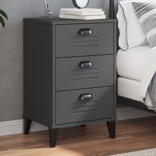 Bedside Cabinet VIKEN Anthracite Grey Solid Wood Pine