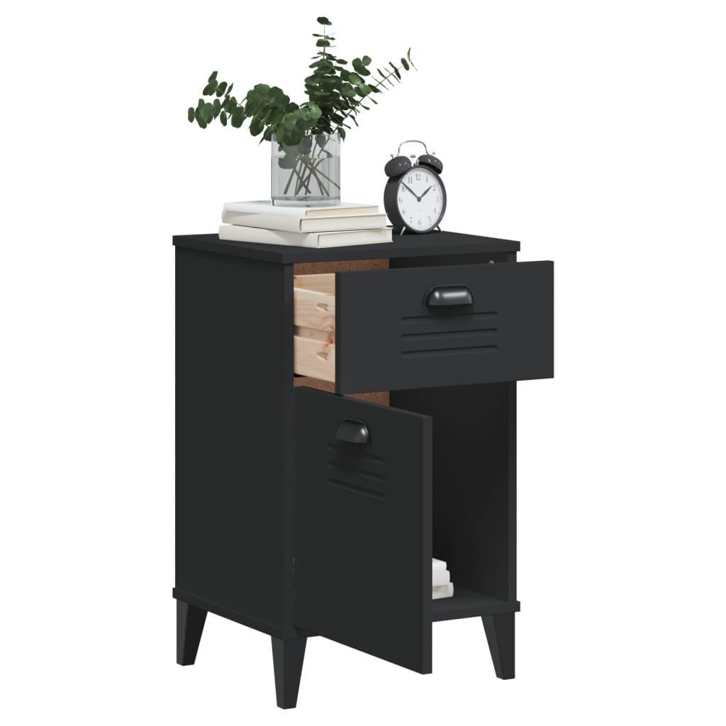 Bedside Cabinet VIKEN Black Solid Wood Pine