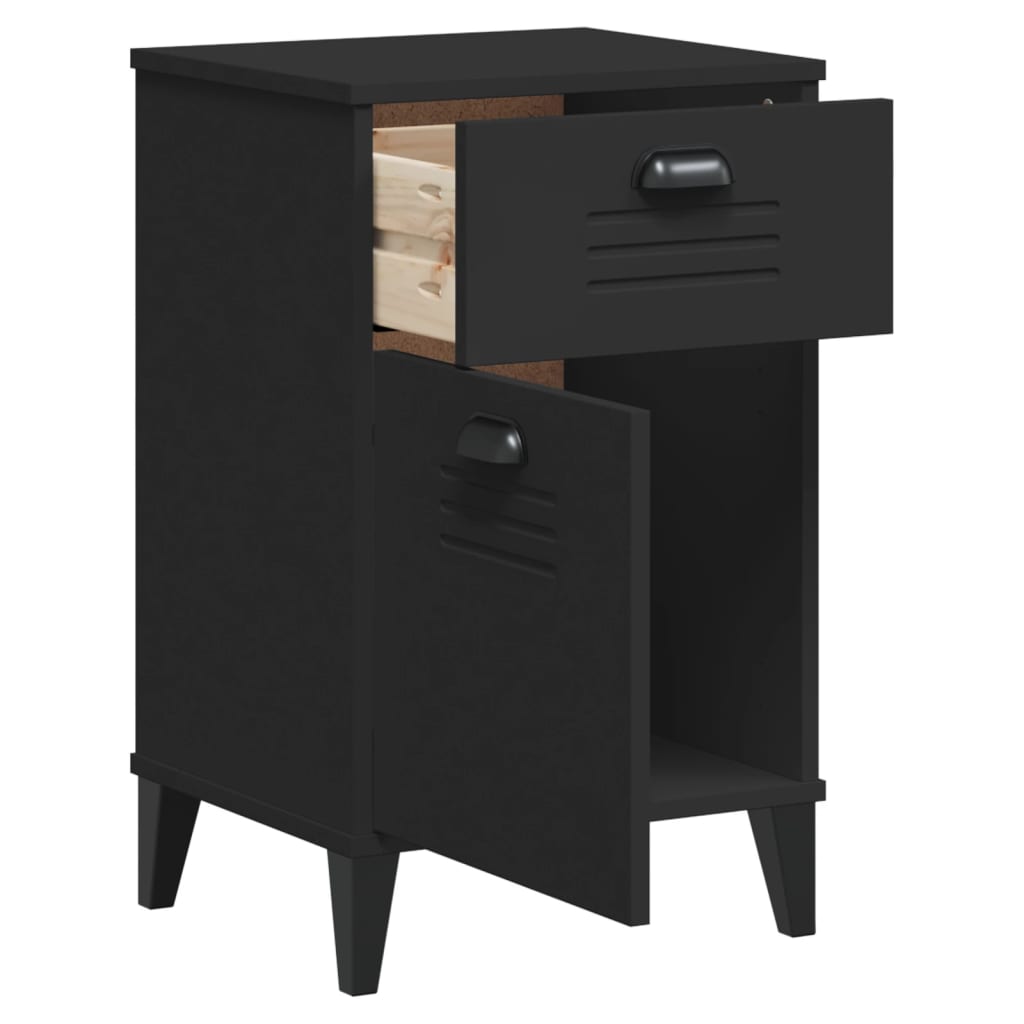 Bedside Cabinet VIKEN Black Solid Wood Pine