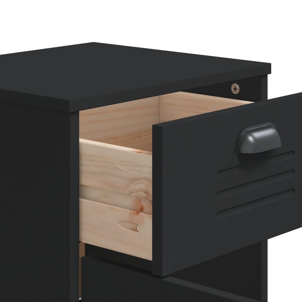 Bedside Cabinet VIKEN Black Solid Wood Pine