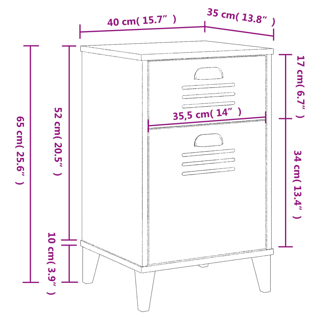 Bedside Cabinet VIKEN Black Solid Wood Pine