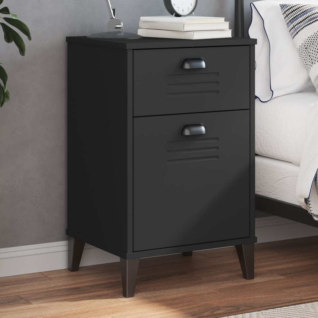 Bedside Cabinet VIKEN Black Solid Wood Pine