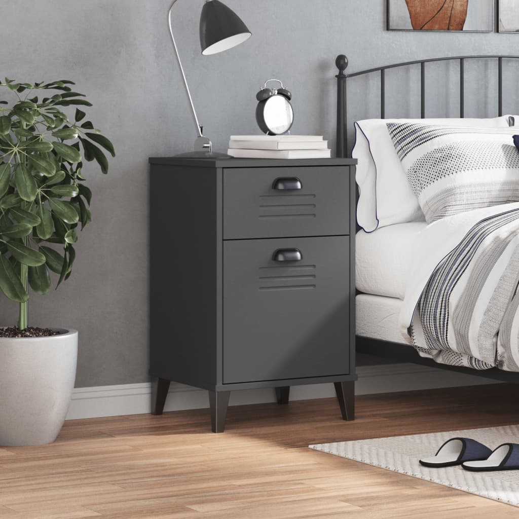 Bedside Cabinet VIKEN Anthracite Grey Solid Wood Pine