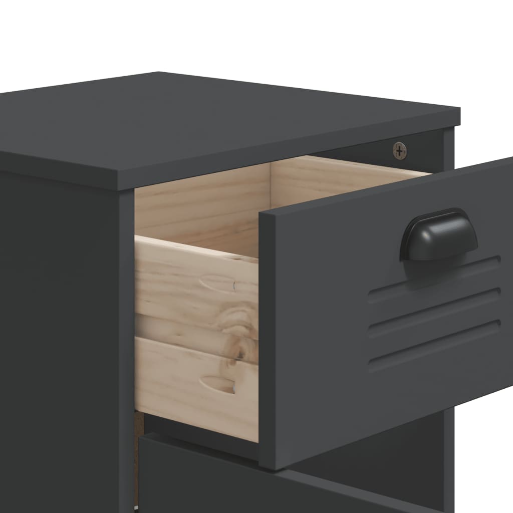 Bedside Cabinet VIKEN Anthracite Grey Solid Wood Pine