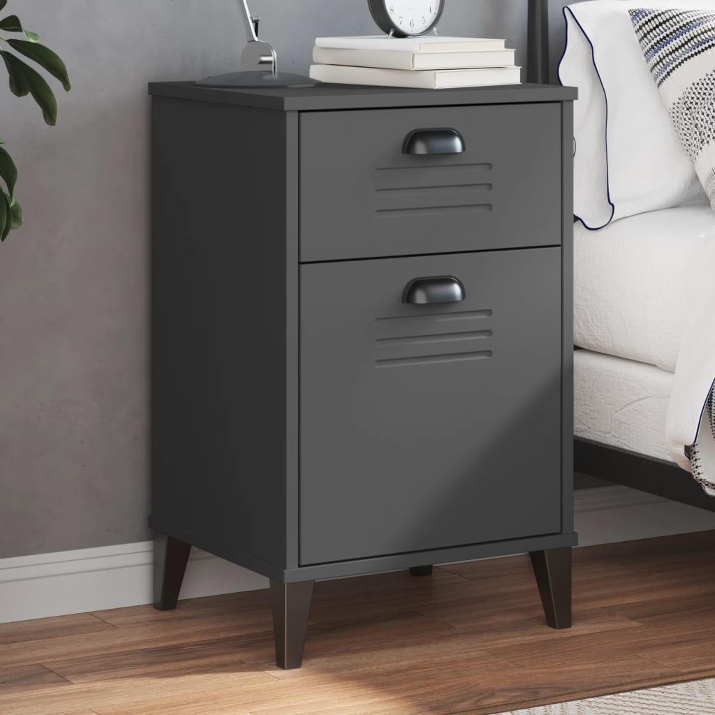 Bedside Cabinet VIKEN Anthracite Grey Solid Wood Pine