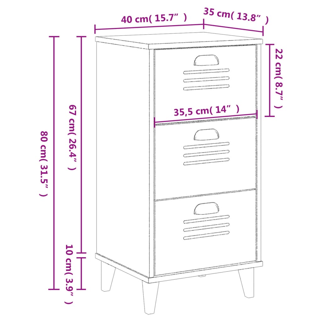 Bedside Cabinet VIKEN White Solid Wood Pine