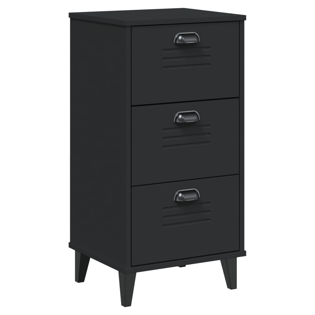 Bedside Cabinet VIKEN Black Solid Wood Pine