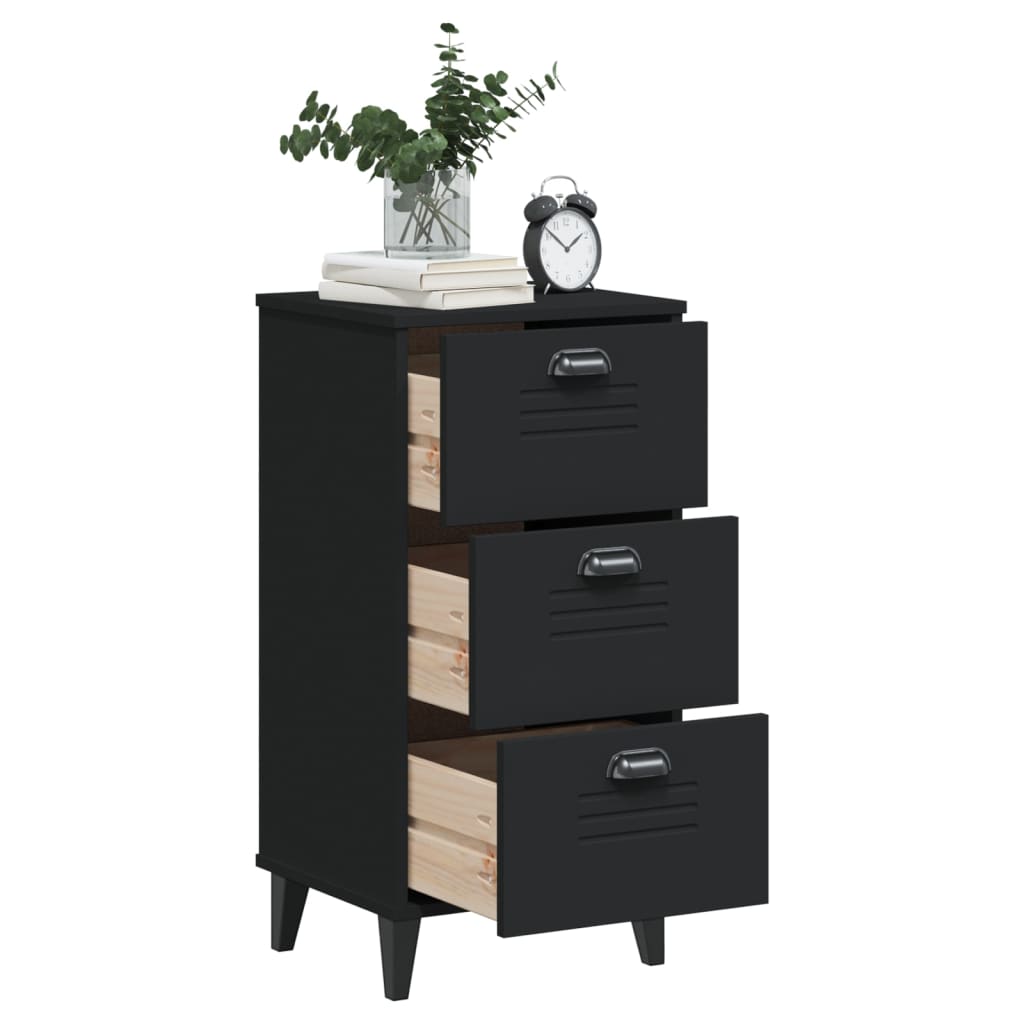 Bedside Cabinet VIKEN Black Solid Wood Pine