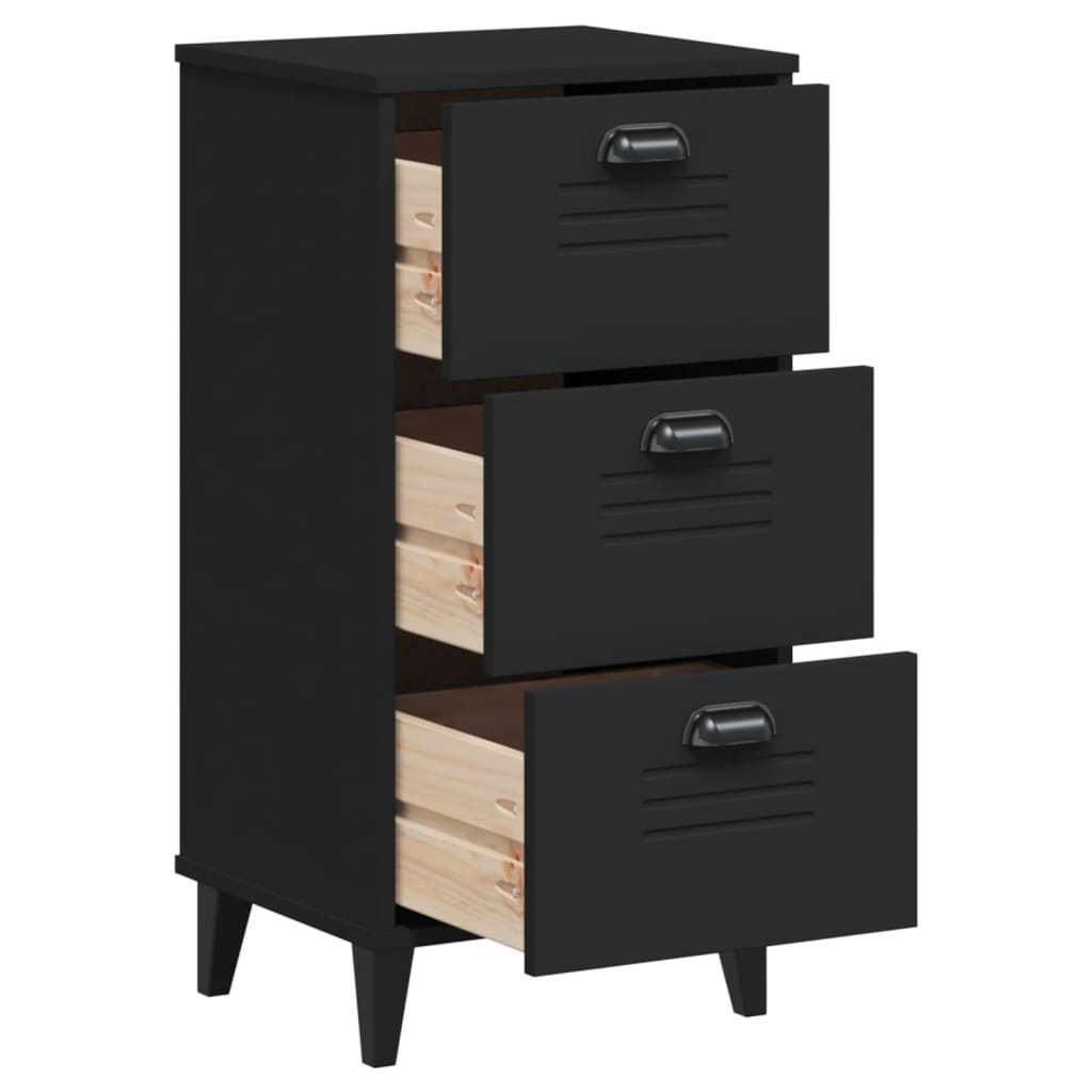 Bedside Cabinet VIKEN Black Solid Wood Pine