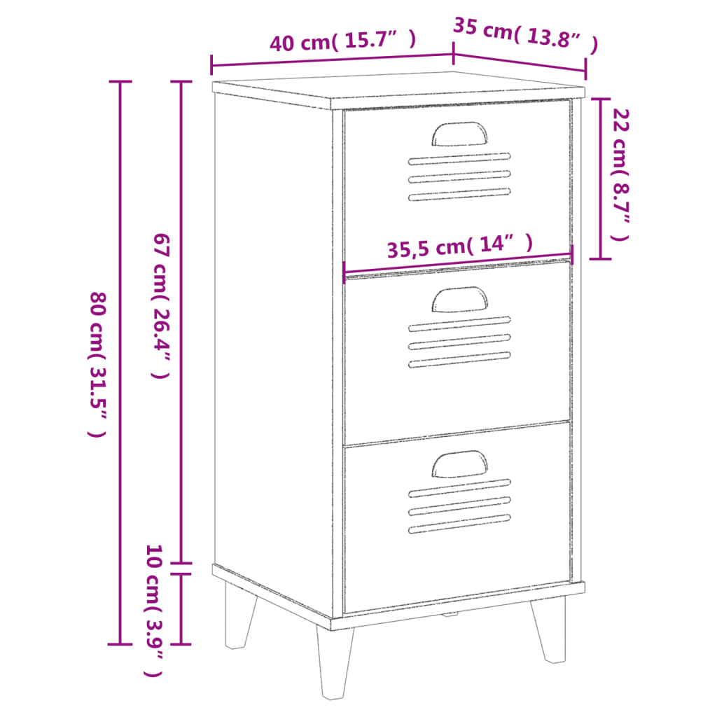 Bedside Cabinet VIKEN Black Solid Wood Pine