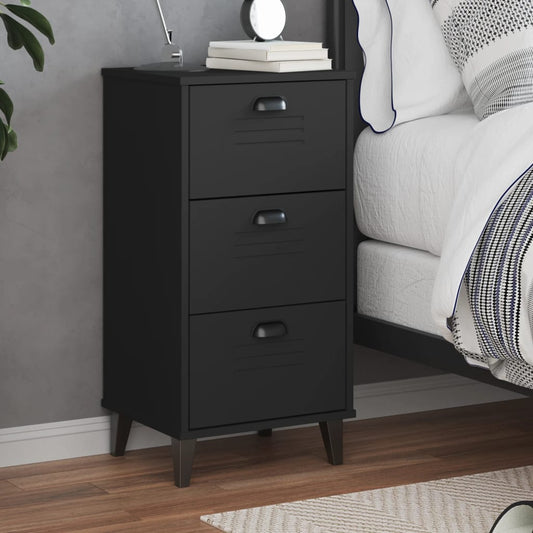 Bedside Cabinet VIKEN Black Solid Wood Pine