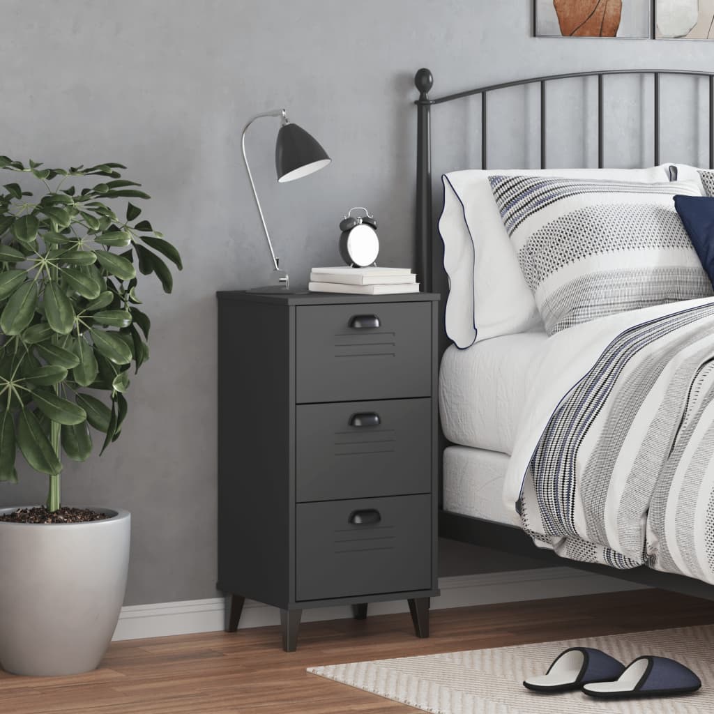 Bedside Cabinet VIKEN Anthracite Grey Solid Wood Pine