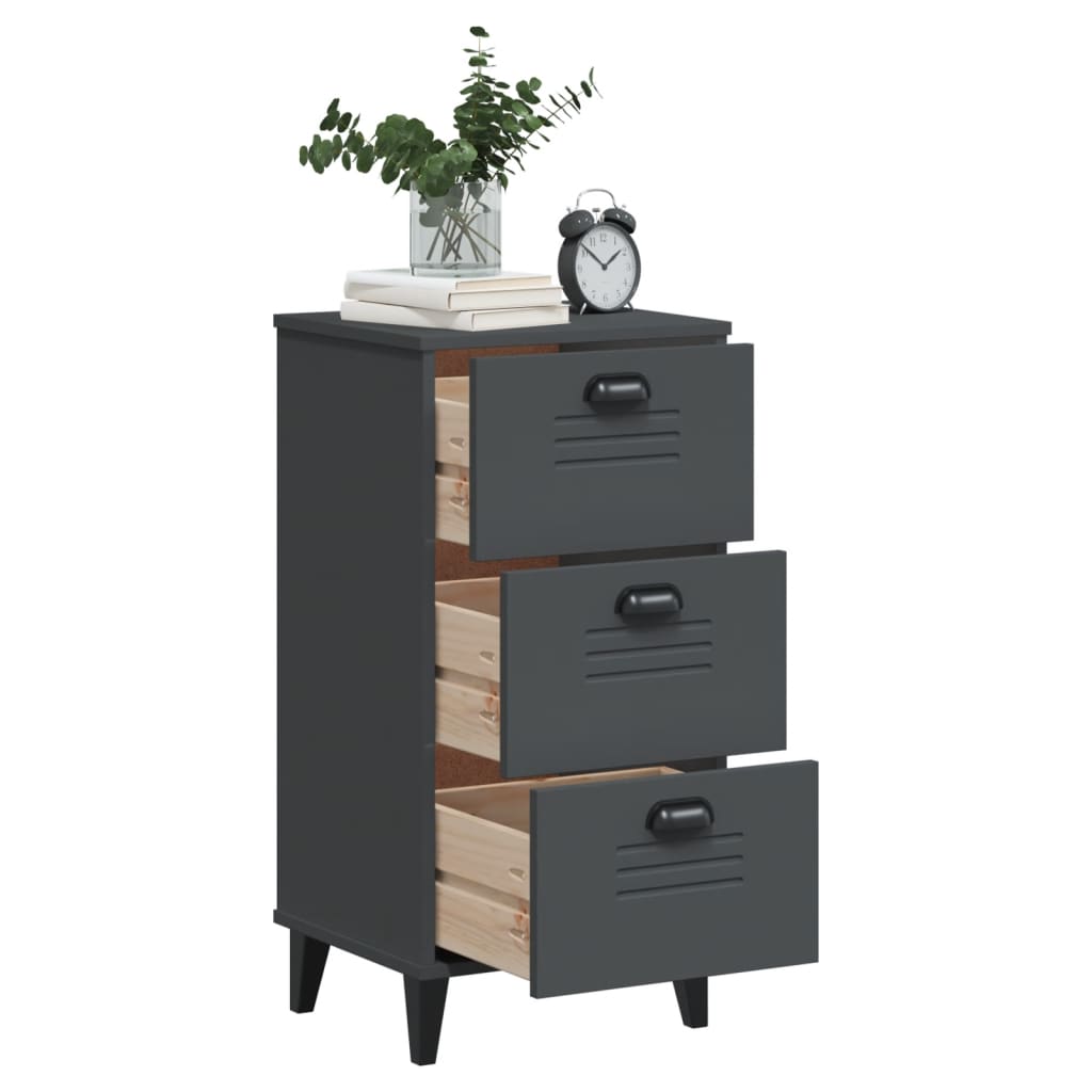 Bedside Cabinet VIKEN Anthracite Grey Solid Wood Pine