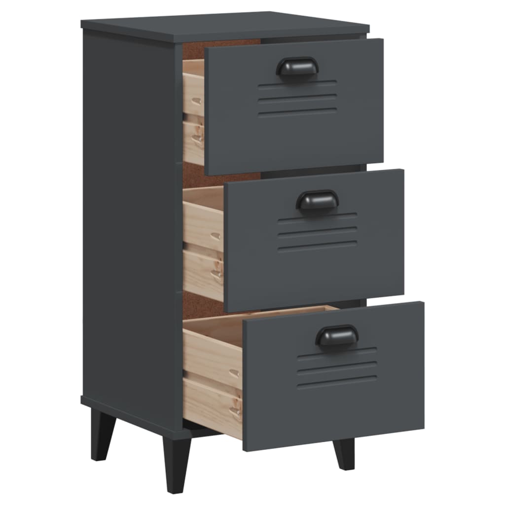 Bedside Cabinet VIKEN Anthracite Grey Solid Wood Pine