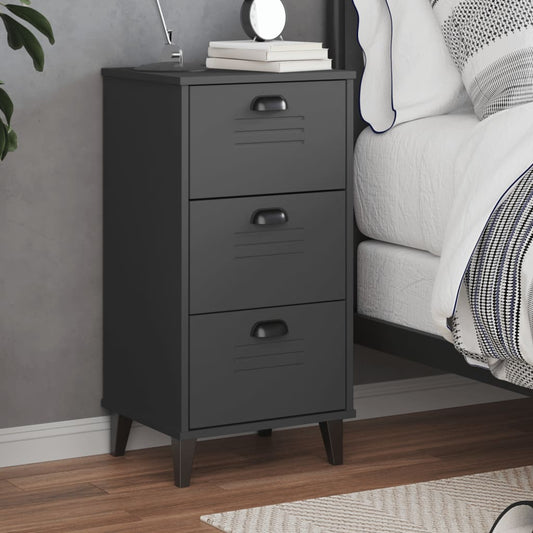 Bedside Cabinet VIKEN Anthracite Grey Solid Wood Pine