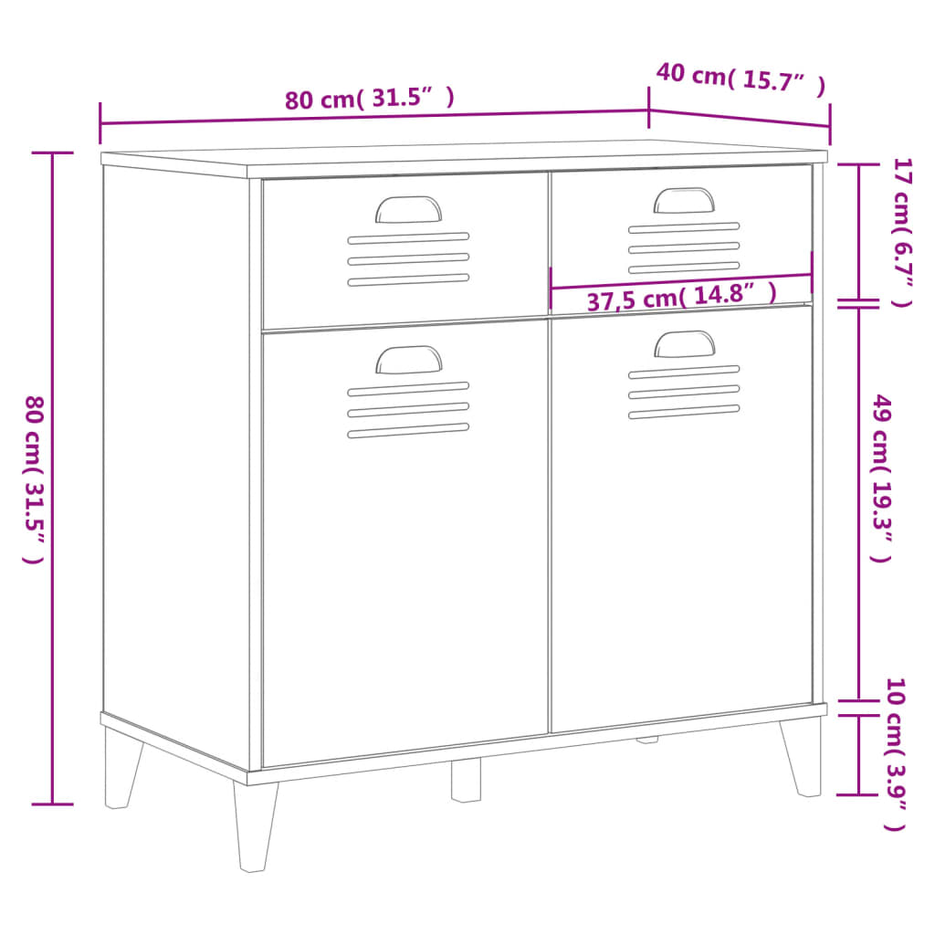 Sideboard VIKEN White 80x40x80 cm Solid Wood Pine