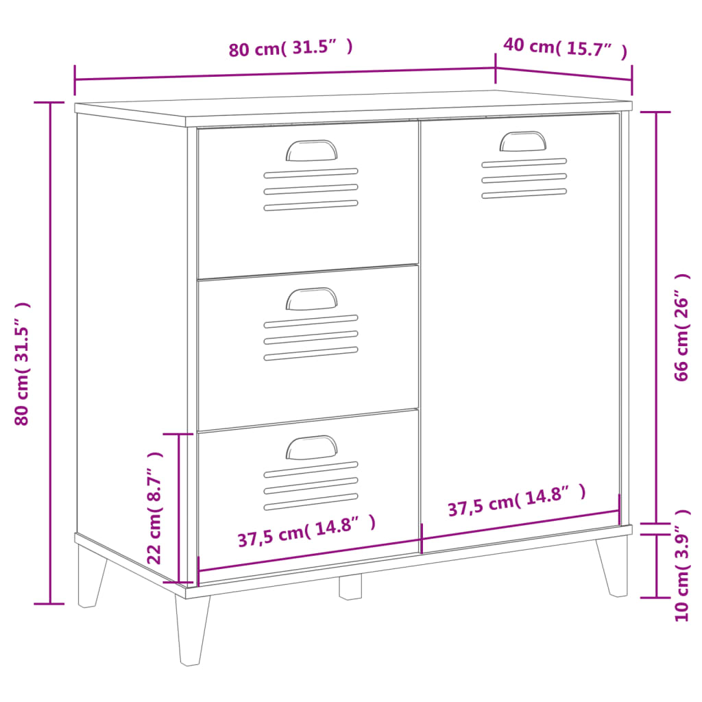 Sideboard VIKEN White 80x40x80 cm Solid Wood Pine