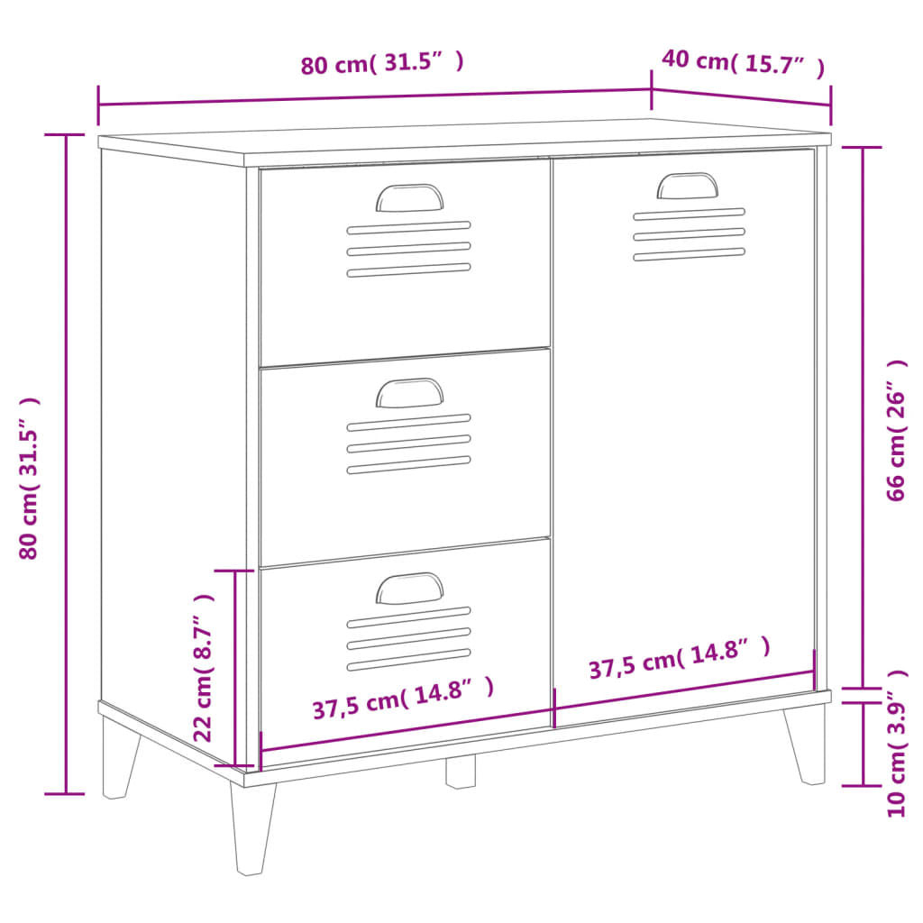 Sideboard VIKEN Anthracite Grey 80x40x80 cm Solid Wood Pine