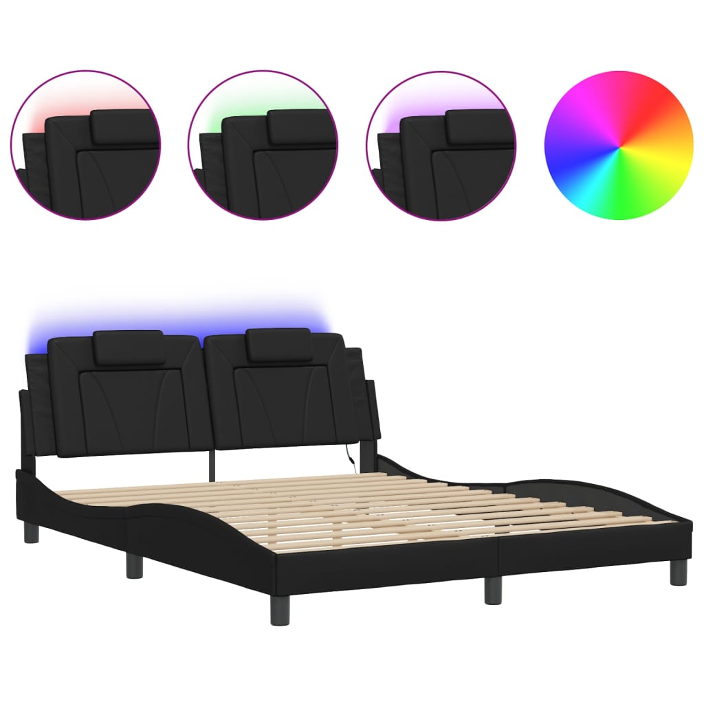 Bed Frame with LED Light Black 152x203 cm Faux Leather